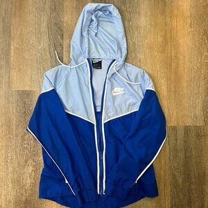 Nike Athletic Pullover 3/4 Zip Hooded Windbreaker - Two-Tone Blue - Size Large